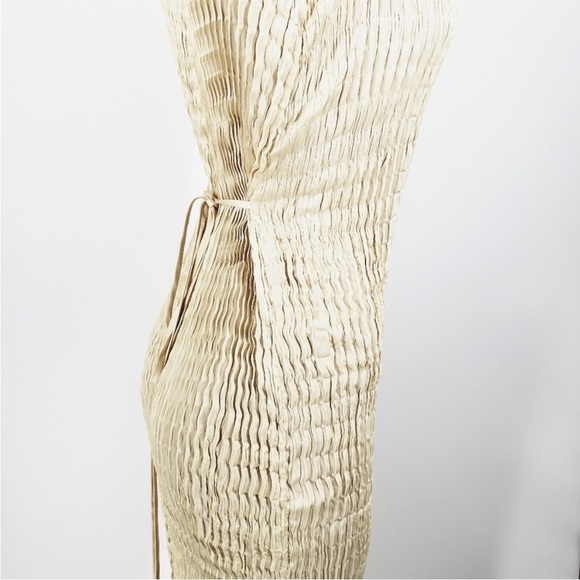 Theory Satin Gold Crinkle MIDI Dress Sz 4 - Picture 5 of 8